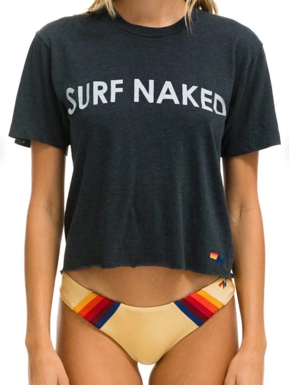 Aviator Nation Surf Naked Lightning Bolt Graphic Tee Charcoal Large USA